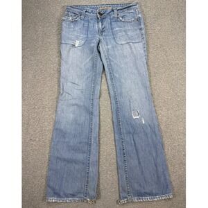 Y2K American Eagle Jeans Women's 2 Blue Light Wash Boy Fit Tapered Leg Whiskered